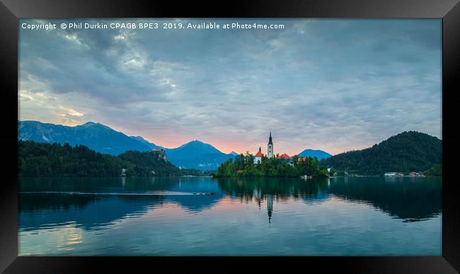 Lake Bled At Dawn With Ducks Framed Print by Phil Durkin DPAGB BPE4