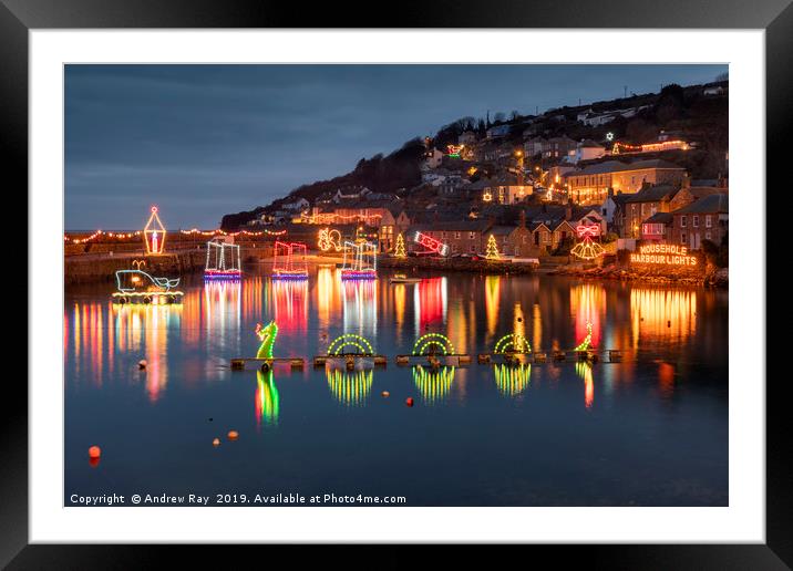 Mousehole Christmas Lights Framed Mounted Print by Andrew Ray