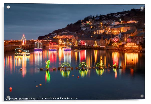 Mousehole Christmas Lights Acrylic by Andrew Ray