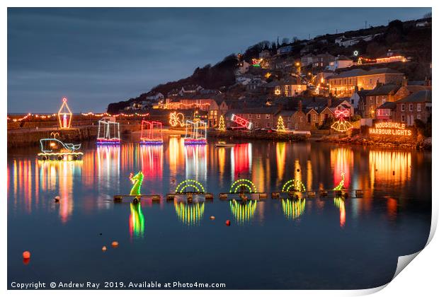 Mousehole Christmas Lights Print by Andrew Ray