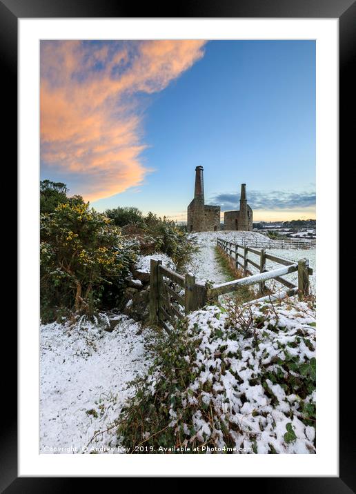 Snowy sunset (Wheal Unity Wood Mines) Framed Mounted Print by Andrew Ray