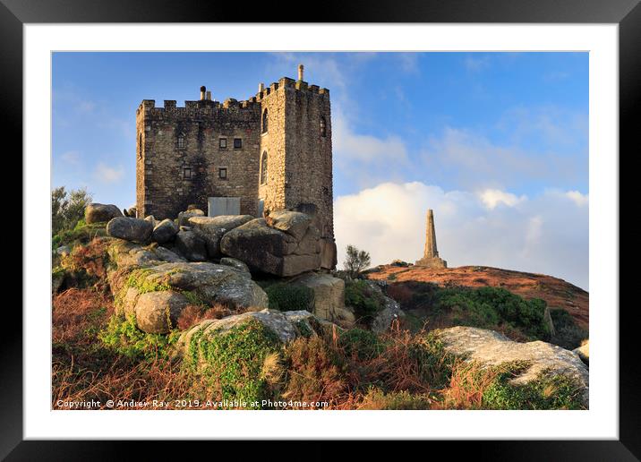 Castle and monument (Carn Brea) Framed Mounted Print by Andrew Ray