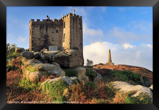 Castle and monument (Carn Brea) Framed Print by Andrew Ray
