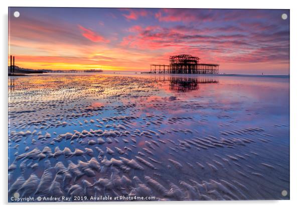Brighton Beach at sunrise Acrylic by Andrew Ray