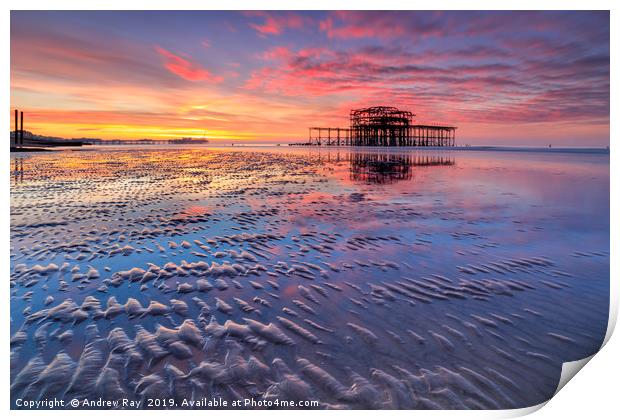 Brighton Beach at sunrise Print by Andrew Ray