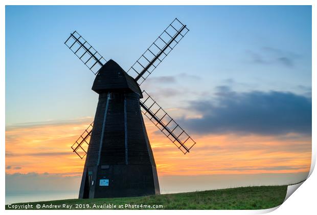 Rottingdean Windmill at sunset Print by Andrew Ray