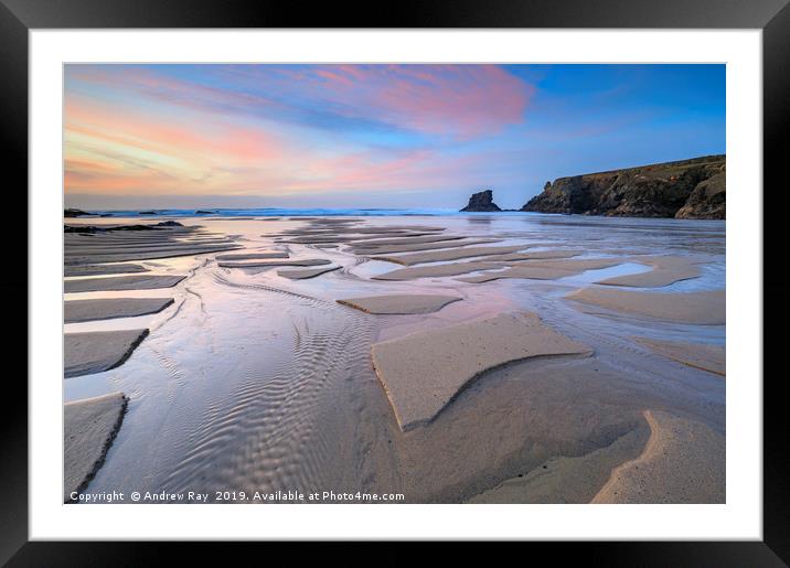 Sunset at Porthcothan Beach Framed Mounted Print by Andrew Ray