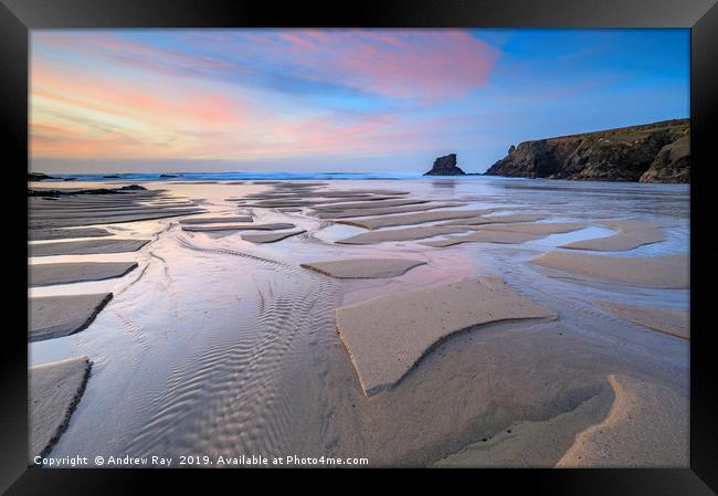 Sunset at Porthcothan Beach Framed Print by Andrew Ray
