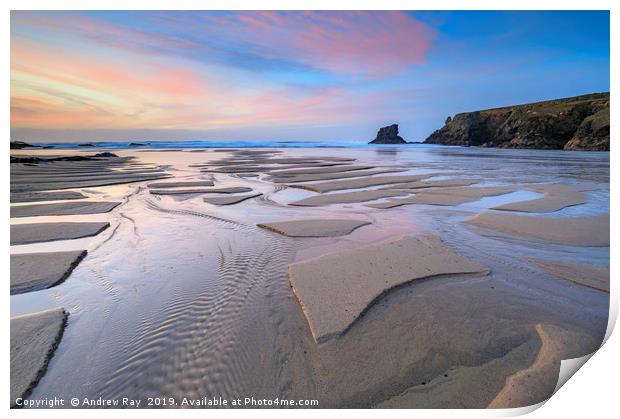 Sunset at Porthcothan Beach Print by Andrew Ray
