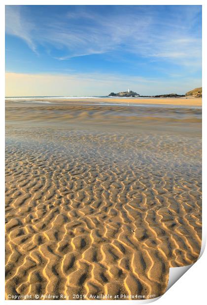 Sand patterns on Gwithian Beach Print by Andrew Ray