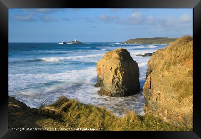 Sea stack (Gwithian Towans) Framed Print by Andrew Ray