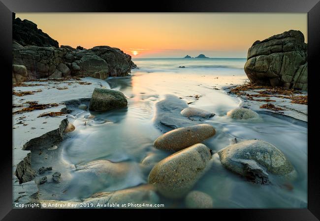 Stream at sunset (Porth Nanven) Framed Print by Andrew Ray
