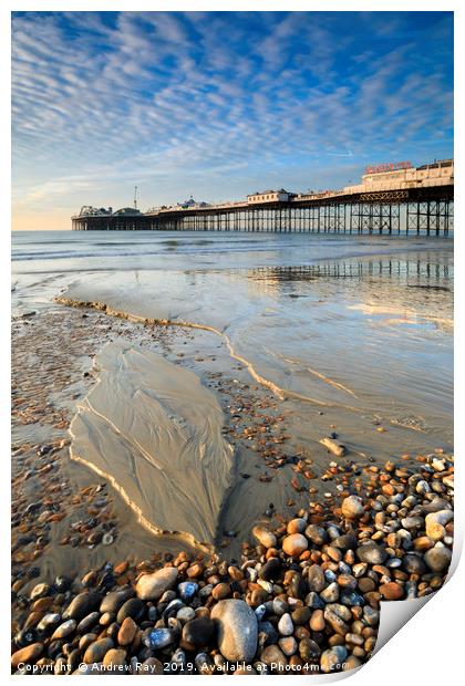 Low tide at the Palace Pier (Brighton) Print by Andrew Ray