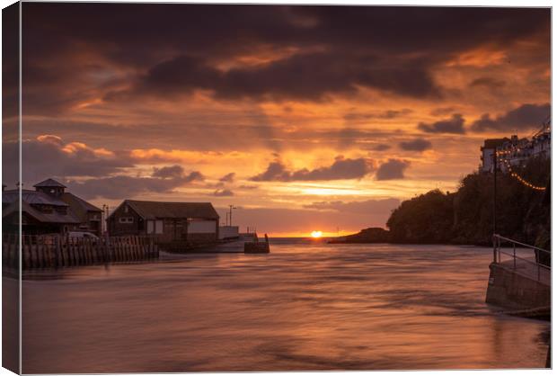 Sunrise at Looe Harbour on the south Cornish Coast Canvas Print by Jim Peters