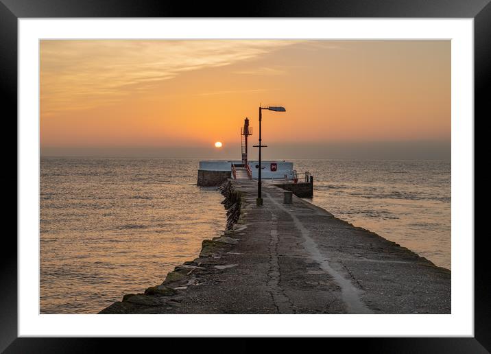 Sunrise over the Banjo Pier Looe Cornwall Framed Mounted Print by Jim Peters