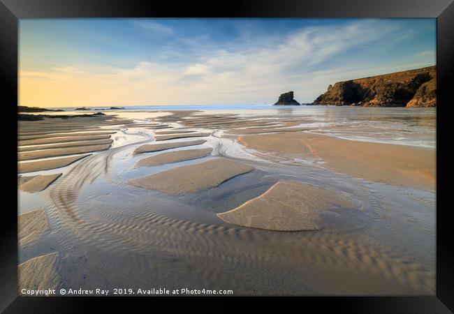 Stream on Porthcothan Beach Framed Print by Andrew Ray