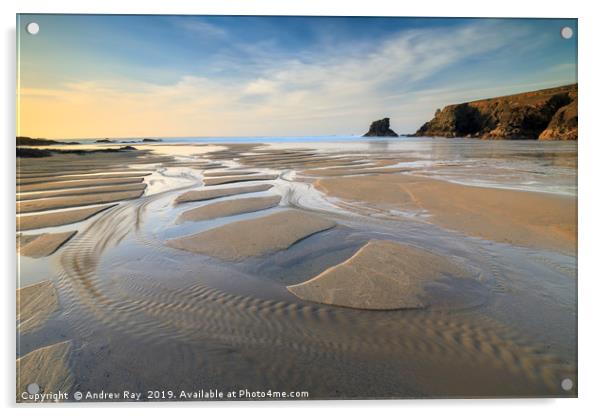 Stream on Porthcothan Beach Acrylic by Andrew Ray