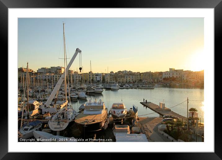 Boats and yachts in the quiet port of Trani, Italy Framed Mounted Print by Lensw0rld 