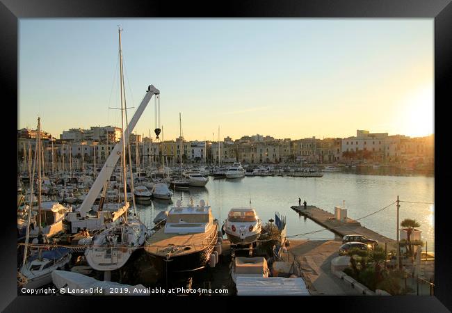 Boats and yachts in the quiet port of Trani, Italy Framed Print by Lensw0rld 