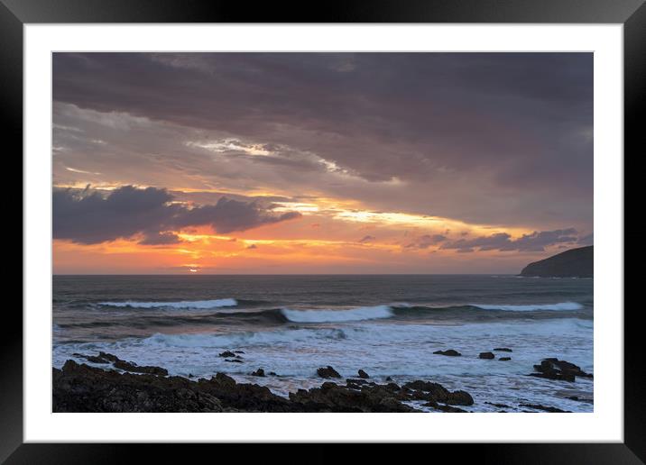 Moody Sunset at Croyde Bay in North Devon Framed Mounted Print by Tony Twyman