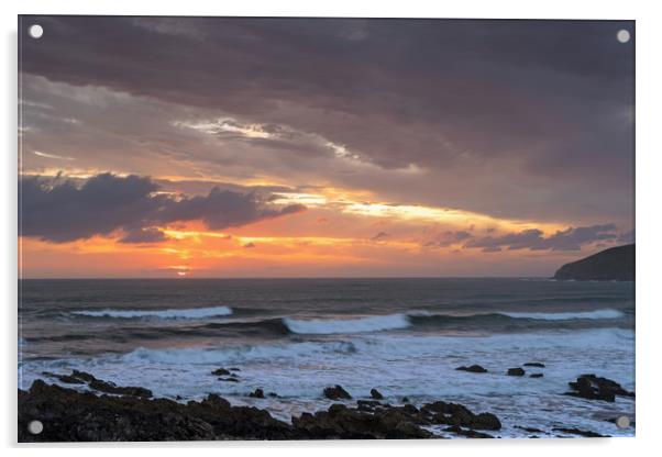 Moody Sunset at Croyde Bay in North Devon Acrylic by Tony Twyman