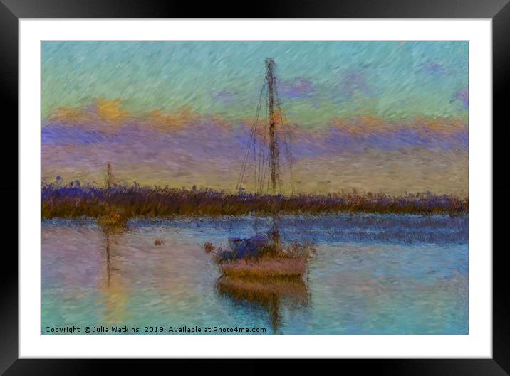 Impressionist image of a Boat on Water Framed Mounted Print by Julia Watkins