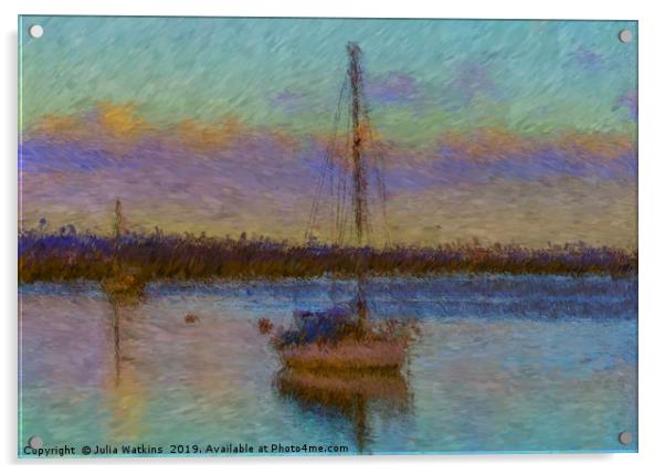 Impressionist image of a Boat on Water Acrylic by Julia Watkins