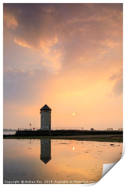 Setting sun at Batemans Tower (Brightlingsea) Print by Andrew Ray