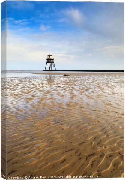 Sand ripples at Dovercourt Lighthouse Canvas Print by Andrew Ray