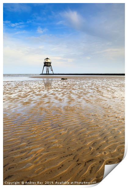 Sand ripples at Dovercourt Lighthouse Print by Andrew Ray