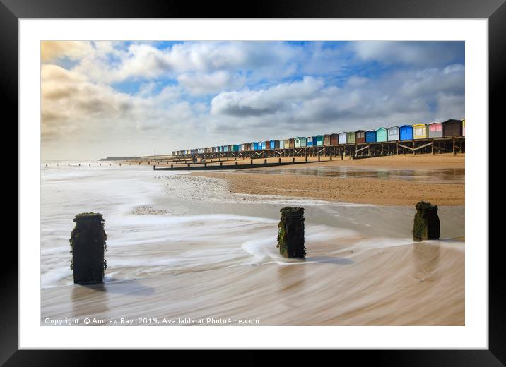 Beach huts at Frinton-on-Sea Framed Mounted Print by Andrew Ray