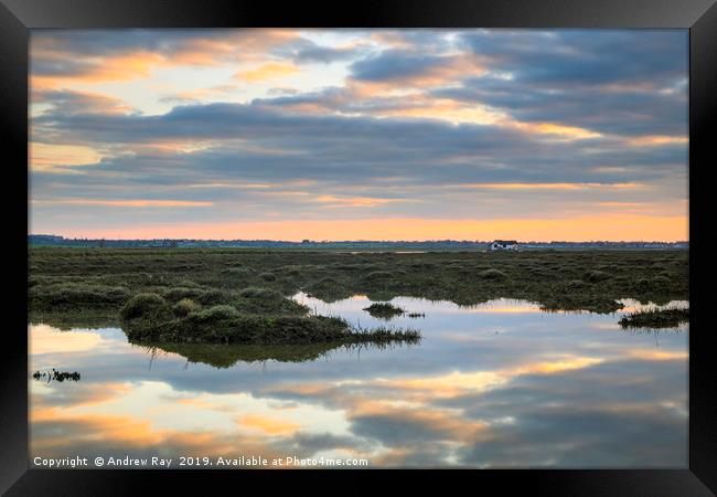 Sunset reflections (North Fambridge) Framed Print by Andrew Ray
