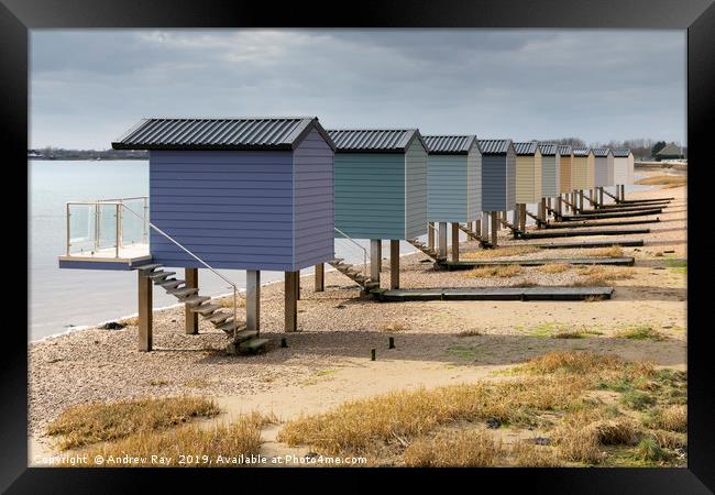 Osea Beach Huts (Blackwater Estuary) Framed Print by Andrew Ray