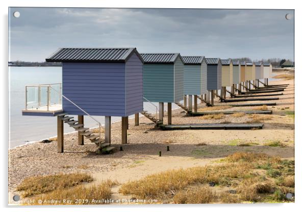 Osea Beach Huts (Blackwater Estuary) Acrylic by Andrew Ray