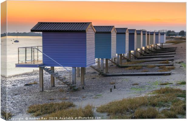 Osea Beach Huts at sunset Canvas Print by Andrew Ray