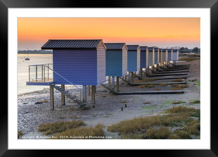 Osea Beach Huts at sunset Framed Mounted Print by Andrew Ray
