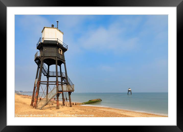 Dovercourt Lighthouses Framed Mounted Print by Andrew Ray