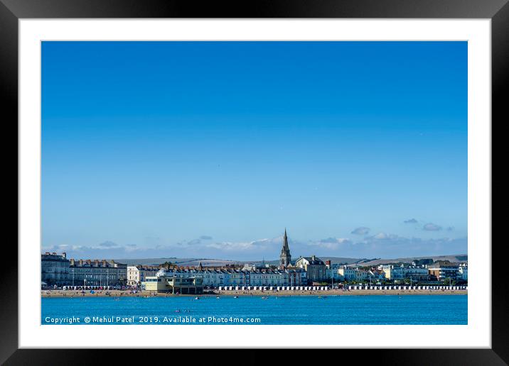 Weymouth beach and the Esplanade of Weymouth town, Framed Mounted Print by Mehul Patel