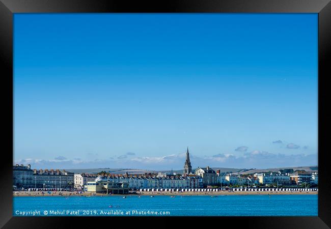 Weymouth beach and the Esplanade of Weymouth town, Framed Print by Mehul Patel