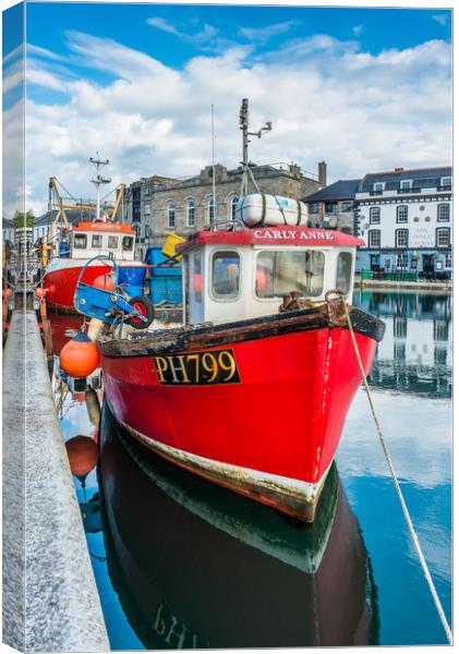 Red Fishing Boat in Plymouth Canvas Print by Andrew Michael
