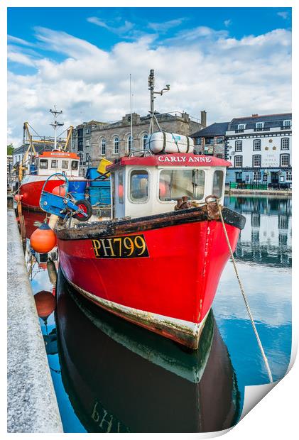 Red Fishing Boat in Plymouth Print by Andrew Michael
