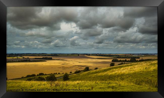 Hackpen Hill, Marlborough Downs, Wiltshire, UK Framed Print by Michaela Gainey