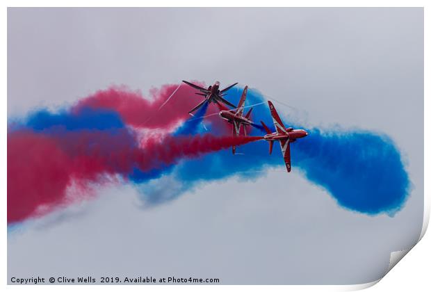 The Red Arrows seen at RAF Fairford Print by Clive Wells