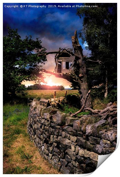 The Spooky Old Treehouse on the Moor Print by K7 Photography