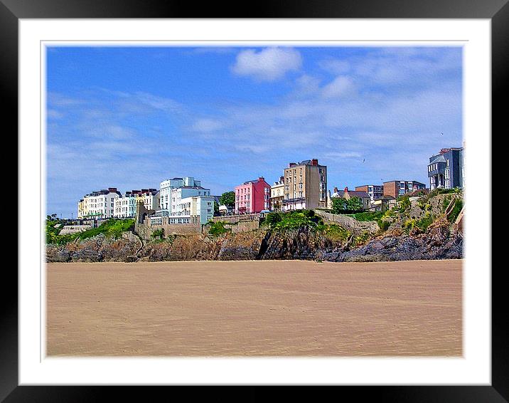 Tenby South Beach Hotels. Framed Mounted Print by paulette hurley