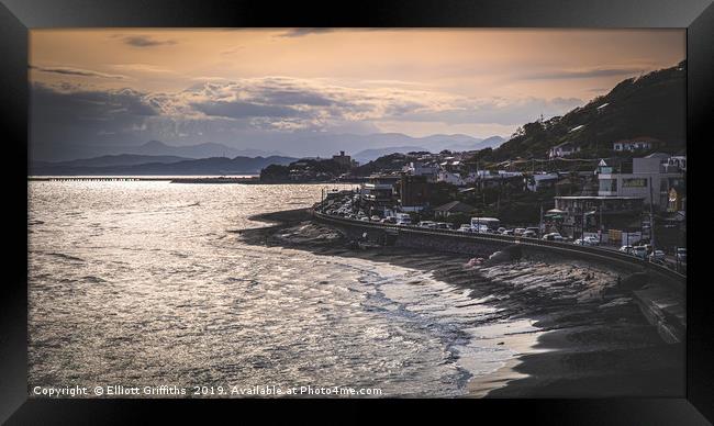 Kamakura Coastline at Sunset Framed Print by Elliott Griffiths
