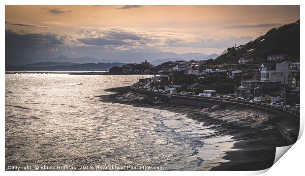Kamakura Coastline at Sunset Print by Elliott Griffiths