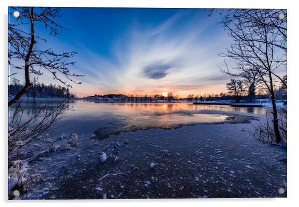 beautiful sunset over a cold lake in Sweden Acrylic by Jonas Rönnbro