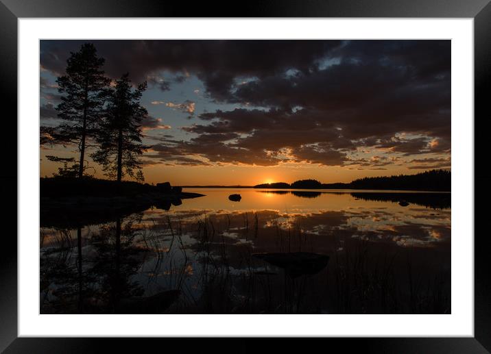 sunset over lake Framed Mounted Print by Jonas Rönnbro