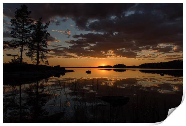 sunset over lake Print by Jonas Rönnbro